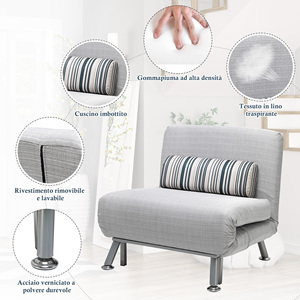 HOMCOM Sofá Cama Individual, Sillón con Colchón Extraíble y Cojín Acolchado-90-180 ° Respaldo Ajustable y Marco de Metal-75x7 - Product Image 6