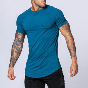 Col haut base hommes lâche petit col rond blanc demi manche350G T-shirt en coton lourd petit décolleté manches courtes demi - Product Image 2