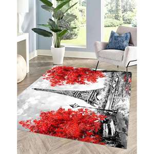 Alfombra Estampada con Paisaje Urbano de la Torre Eiffel y Árbol Rojo, Vista de Francia, Alfombra de Chenilla - Product Image 1