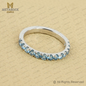 Sólido 14K Anillo de oro blanco Natural Aguamarina Piedra preciosa Joyería hecha a mano Anillo de banda Regalo unisex Nuevo diseño - Product Image 2