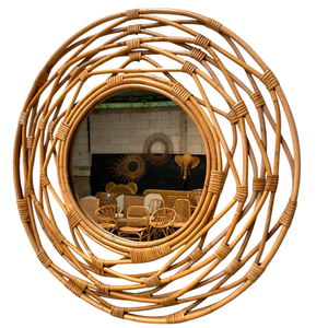 Conception élégante de miroir esthétique rustique fait main de mur avec la caractéristique décorative matérielle de rotin - Product Image 2