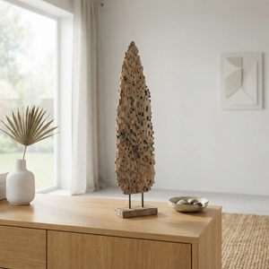 Handcrafted <b>wooden</b> cekrek lumintu stand sculpture <b>rustic</b> teak carved spear statue <b>wooden</b> base table accent decor setup unit item - Product Image 4