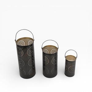 Ensemble de bougeoirs modernes en métal noir avec motif floral mandala et finition or chaud - Product Image 6