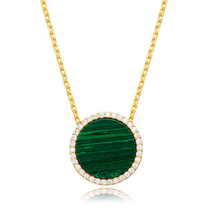 15 mm forme ronde Malachite et pierre CZ 925 collier à breloques en argent Sterling bijoux faits à la main en gros - Product Image 3