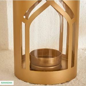 Elegant <b>Gold</b> Metal Ramadan Lantern with Crescent Accent Minimal Cutwork Soft <b>Candle</b> Glow Perfect for Festive Home Decor Gift - Product Image 3