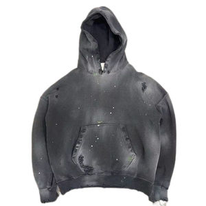 Vintage Distress Paint Venta al por mayor Hombres Algodón Pullover Hoodies Lavado ácido Peso pesado Sun Faded Street Fashion Hoodie - Product Image 1