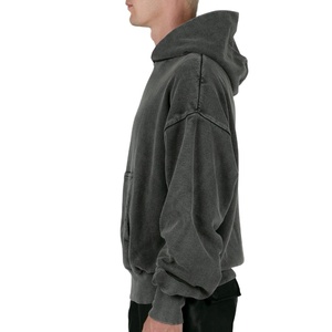 Basics hommes luxe hiver pull à capuche surdimensionné Vintage recadrée Double acide lavé couche 100% coton Street Wear - Product Image 4