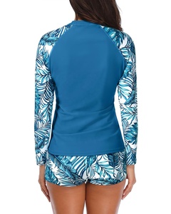 Vêtements de plage manches courtes deux pièces maillot de bain femmes Floral Rash Guard maillot de bain à manches longues haut court chemises de soleil maillot de bain - Product Image 4
