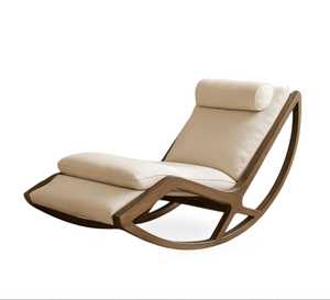 Fauteuil à bascule en bois à lattes de style moderne du milieu du siècle |   Siège en peluche ergonomique pour la chambre d'enfant ou le salon, fauteuil de loisirs en bois à dossier haut - Product Image 3