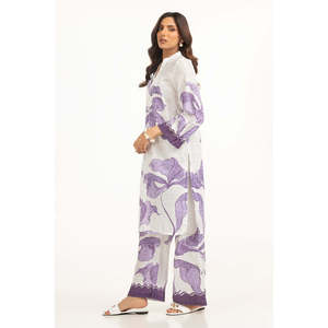 Ensemble coordonné décontracté pour femmes en viscose blanche jacquard imprimé, tenue en crêpe deux pièces printemps/été - Product Image 1