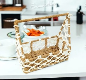 Ecowoodies Versatile Eco-Friendly Handwoven Brown Vintage Triangle Shape Jute Basket Gift Hamper Decorative Tabletop <b>Planter</b> - Product Image 2