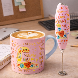 Caja de Regalo para el Día de la Madre, <span class=keywords><strong>Taza</strong></span> de Café de Cerámica con Espumador de Leche, Regalo de Cumpleaños o Festivo, Juego de Tazas de Cerámica Personalizadas - Product Image 5