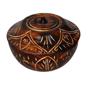 Large Teak Wood Casserole Hot <b>Pot</b> For Wholesale Supplier Traditional Wooden Roti Chapati Casserole <b>Pot</b> Handmade Round Shape - Product Image 1