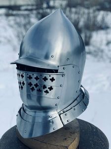 Casque Burgonet de combat médiéval, casque de Bascinet médiéval klappvisière, casque Antique fait à la main - Product Image 6