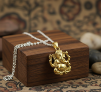 Collar con Colgante de Ganesha, Cadena de Plata de Ley 925 Chapada en Oro, Idea de Regalo de Joyería del Dios de la Prosperidad