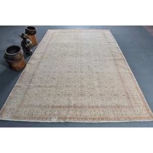 Alfombra de lana turca Vintage de 6,5x9,5 pies, diseño de retazos de estilo bohemio, tejido plano con respaldo de látex para decoraciones de sala de estar - Product Image 1