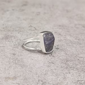 Bague pour femme en argent sterling 925 avec pierre brute naturelle Tanzanite, pierre de naissance de décembre, bijou statement - Product Image 4