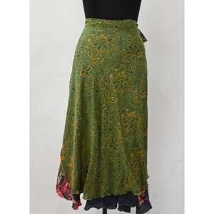 Vintage <b>Floral</b> Print Women's Silk <b>Maxi</b> Wrap <b>Skirt</b> Green Summer Formal Evening Party Natural Waistline Handmade Washable - Product Image 1