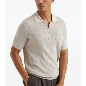 เสื้อโปโลแขนสั้นของผู้ชายผ้าฝ้าย100% ระบายอากาศได้มีช่องอกลายดอกไม้ - Product Image 4