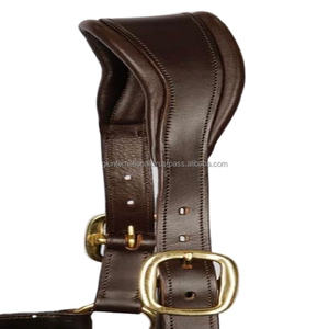 Licou de cheval en cuir rembourré souple à double pli durable et solide avec boucle et anneau en laiton à double couronne - Product Image 1