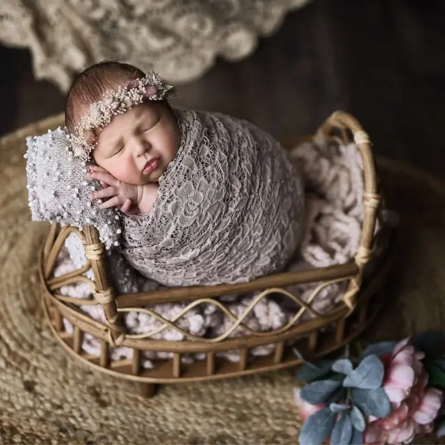 빈티지 등나무 바구니 스튜디오 아기 촬영, 신생아 사진 소품