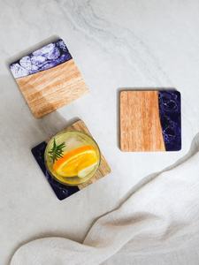 Brown White Resin Wood Joint Good Quality Wood Coaster Tableware Item <b>Christmas</b> Vintage Luxury Space Wooden Coasters - Product Image 3