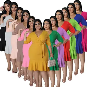 Vestidos Casuales de Talla Grande con Cuello en V, Jersey de Poliéster, Corte Holgado, Estilo Ejecutivo, Diseño Floral Simple para Verano, ODM - Product Image 1