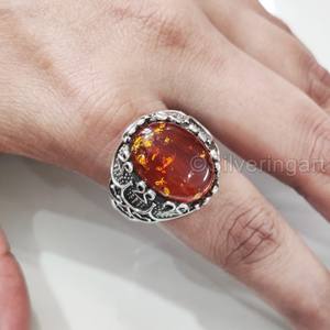 Grossiste Bague pour hommes Bague en ambre naturel de la Baltique Pierre précieuse Pierre de naissance Toutes tailles Bijoux de Noël ottoman Bague en argent sterling 925 - Product Image 5