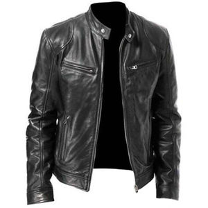 Standing Collar <b>Punk</b> Leather <b>Jacket</b> for Men Winter Business Zipper Leather <b>Jacket</b> Winter Black Racing Leather <b>jacket</b> for men - Product Image 2