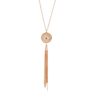 <b>Ruby</b> CZ Round Shape Eye Tassel <b>Necklace</b> Turkish Handmade Wholesale 925 Sterling Silver Jewelry - Product Image 6