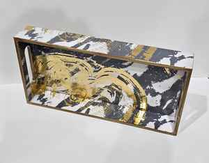 Designer Wooden <b>Tray</b> Collection with Enamel Print and Polished Gold Foil Surface Ideal for Stylish Tea and Coffee Serving - Product Image 4