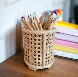 Creative Desktop Rattan Pen Holder Bamboo Holder Bamboo Pencil Organizer With <b>Drawer</b> <b>Desk</b> Organizer for Office School Study Room - Product Image 6