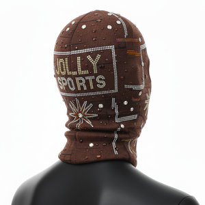 Balaclava en tricot de luxe pour homme, 220 GSM, coton et polyester, chaud, marron, couvrant tout le visage, avec logo thermique en cristal, balaclava pour homme - Product Image 5