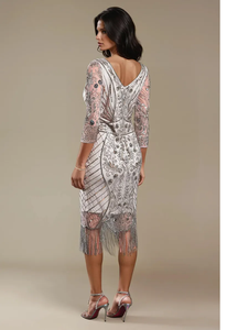 Robe de soirée longue en mousseline de soie à motif de perles et cristaux faite à la main pour femmes 2025, silhouette trapèze antistatique pour les fêtes - Product Image 3