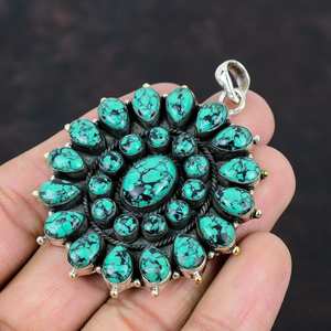 Colgante de piedras preciosas de turquesa tibetana Multi-Stone Navajo Cluster 925 colgante de plata esterlina regalo joyería - Product Image 3