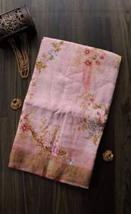 Tela de lino con estampado floral digital tejido con borde dorado elegante para uso diario informal y ropa de fiesta estilo tradicional indio pakistaní - Product Image 4