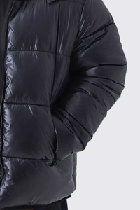 Veste bouffante à capuche haute brillance personnalisée grande taille de haute qualité en noir vestes à bulles d'hiver chaudes coupe-vent pour hommes avec poches - Product Image 6