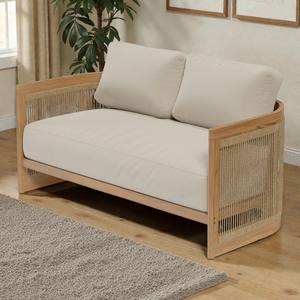 Canapé d'extérieur 2 places de luxe pour hôtel, en corde tressée design, style minimaliste nordique en bois, pour jardin, terrasse, complexe hôtelier et bord de piscine - Product Image 1