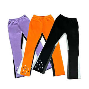 100% algodón Terry Flare pantalones de chándal logotipo personalizado Streetwear Patchwork Joggers pantalones de chándal apilados - Product Image 1