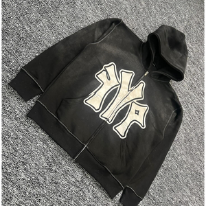 OEM Manufacturer Cotton French Terry Screen Printing Acid Wash Zipper Premium Quality Streetwear Flared Heavyweight Winter - Product Image 3