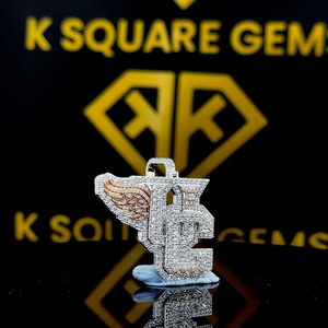 Pendentif Moissanite personnalisé, lettre personnalisée Moissanite VVS en pendentif, pendentif Moissanite VVS, pendentif Moissanite Hip Hop en argent - Product Image 3