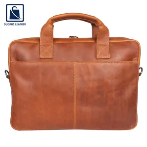 Vintage Style Zipper Closure Type Genuine Leather Briefcase Office Laptop Bag for Men at Wholesale Market Price