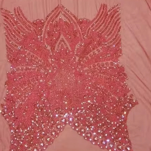 Meilleur prix 100% Polyester tissu perlé de luxe avec Zircon fait à la main fournisseur indien tissé motif de maille fabrication de vêtements de mariage - Product Image 2