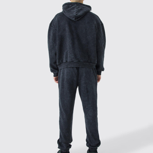 Sweat à capuche délavé à l'acide en noir, coupe ample, tissu 100% coton, fabriqué au Pakistan, commande en gros disponible - Product Image 2