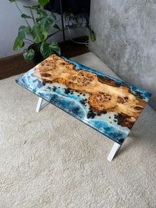 LISTE ARTISANALE TABLE RONDE EN RÉSINE EPOXY POUR SALLE À MANGER Meubles Table de rivière en bois et résine pour bureau à domicile - Product Image 6