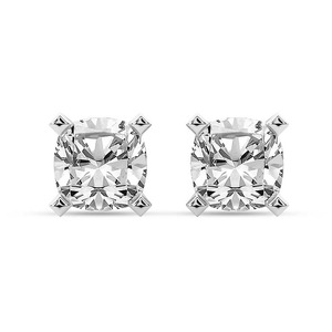 Boucles d'oreilles clous en diamant de laboratoire taillé en coussin, 1 carat total, couleur F-G, clarté VS, quatre griffes, or blanc 14K, éclat carré doux - Product Image 1