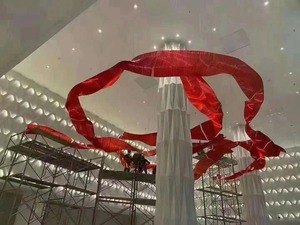 <span class=keywords><strong>Lampadario</strong></span> di Lusso Grande con Nastro di Seta Rossa, Illuminazione a Soffitto Personalizzata con Rivestimento in Vetro per Hall di Hotel e Sale Banchetti - Product Image 5