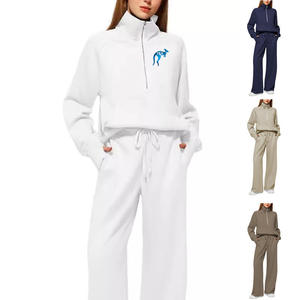 Trajes de dos piezas, conjunto de trajes cálidos de Color sólido, conjuntos de ropa de otoño e invierno para mujer, sudadera con cremallera y cuello levantado, Pantalones - Product Image 6