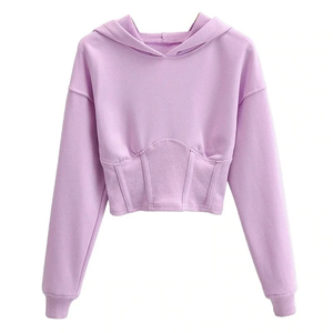Sudadera con capucha recortada para mujer, sudadera de entrenamiento de gimnasio de algodón 100% de Color sólido con logotipo frontal, cuello con capucha de invierno - Product Image 1