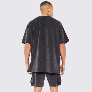 High Street Plus Size Ensembles pour hommes du Pakistan Logo personnalisé T-shirts lourds en coton avec ensembles courts Vêtements pour hommes lavage à l'acide - Product Image 4